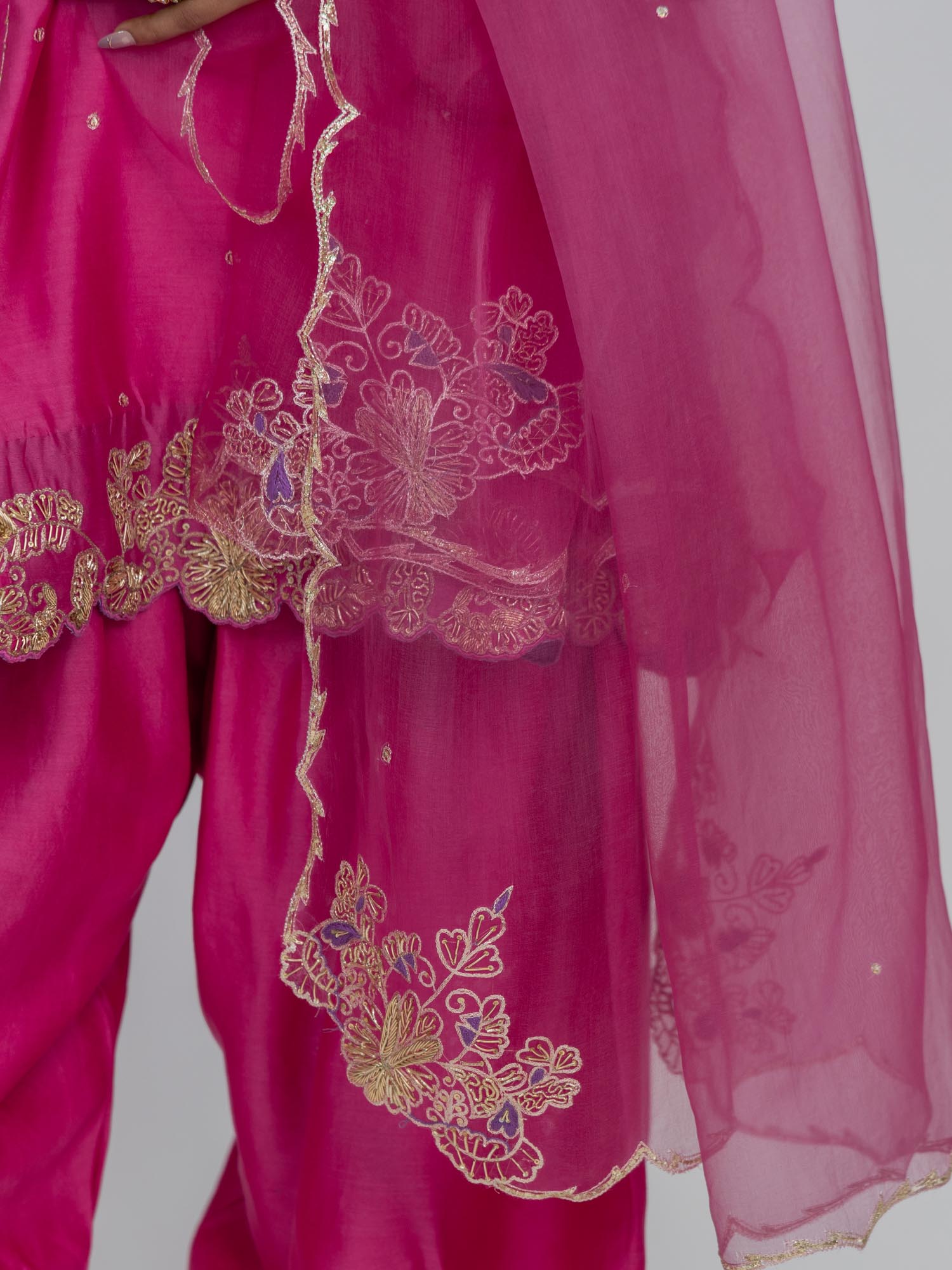 Pure Chanderi Silk Kurti and Salwar with Organza Dupatta