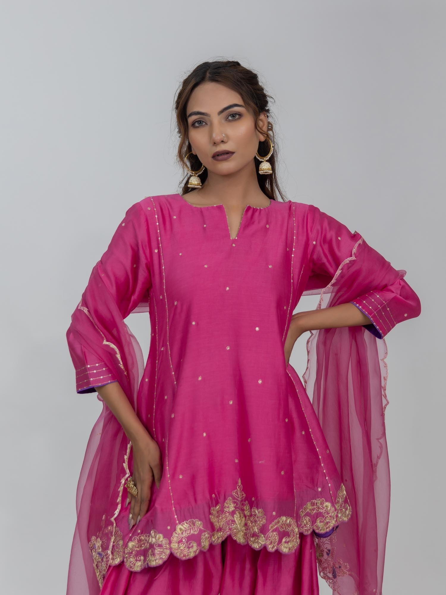 Pure Chanderi Silk Kurti and Salwar with Organza Dupatta