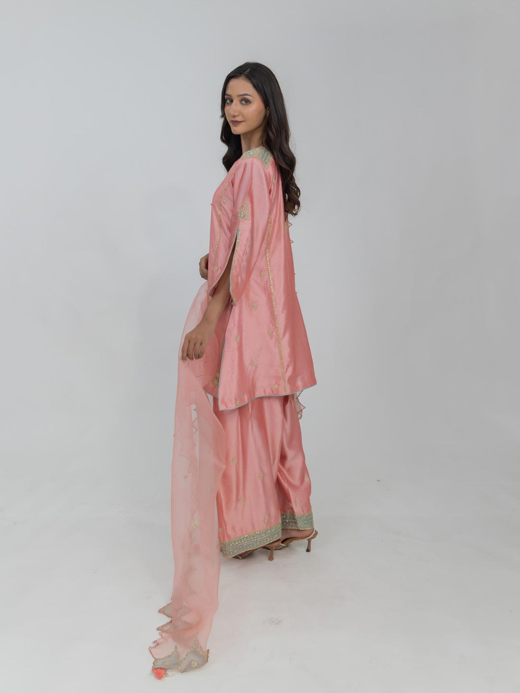 Pure Chiniya Silk Kurti and Bottom with Organza Dupatta