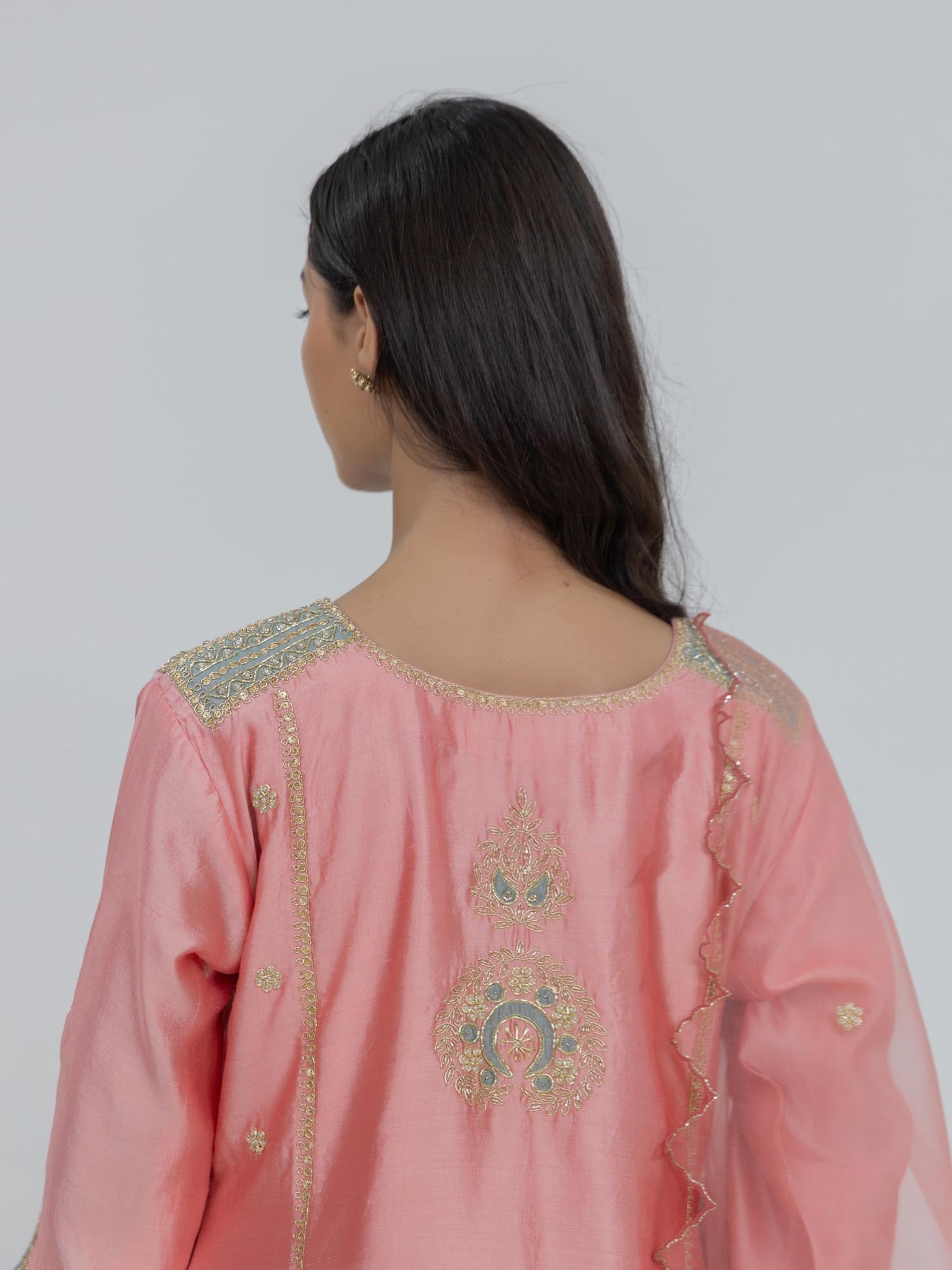 Pure Chiniya Silk Kurti and Bottom with Organza Dupatta