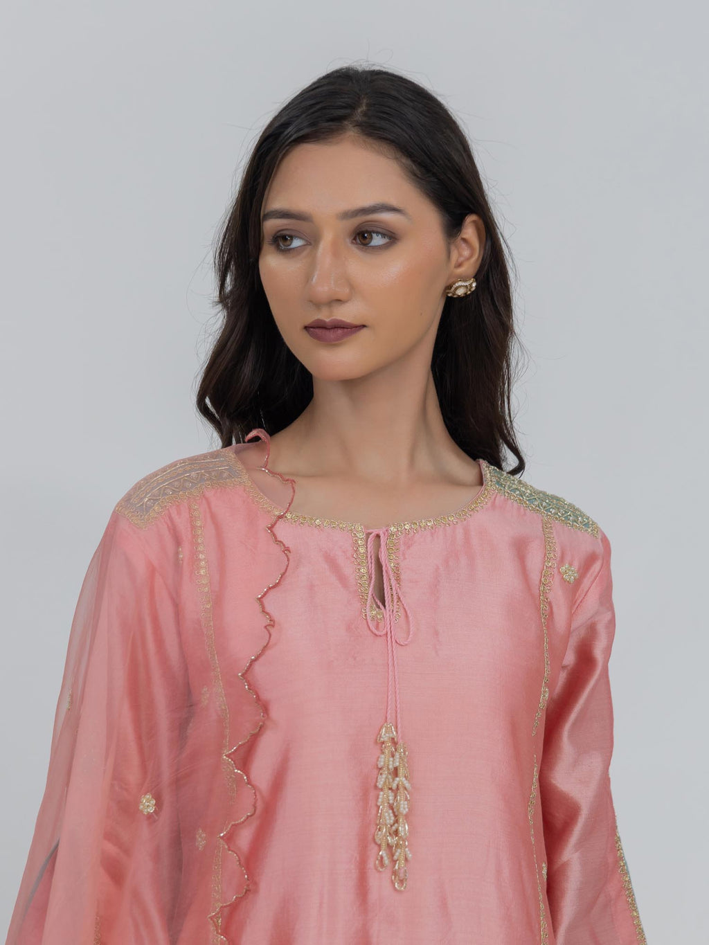 Pure Chiniya Silk Kurti and Bottom with Organza Dupatta