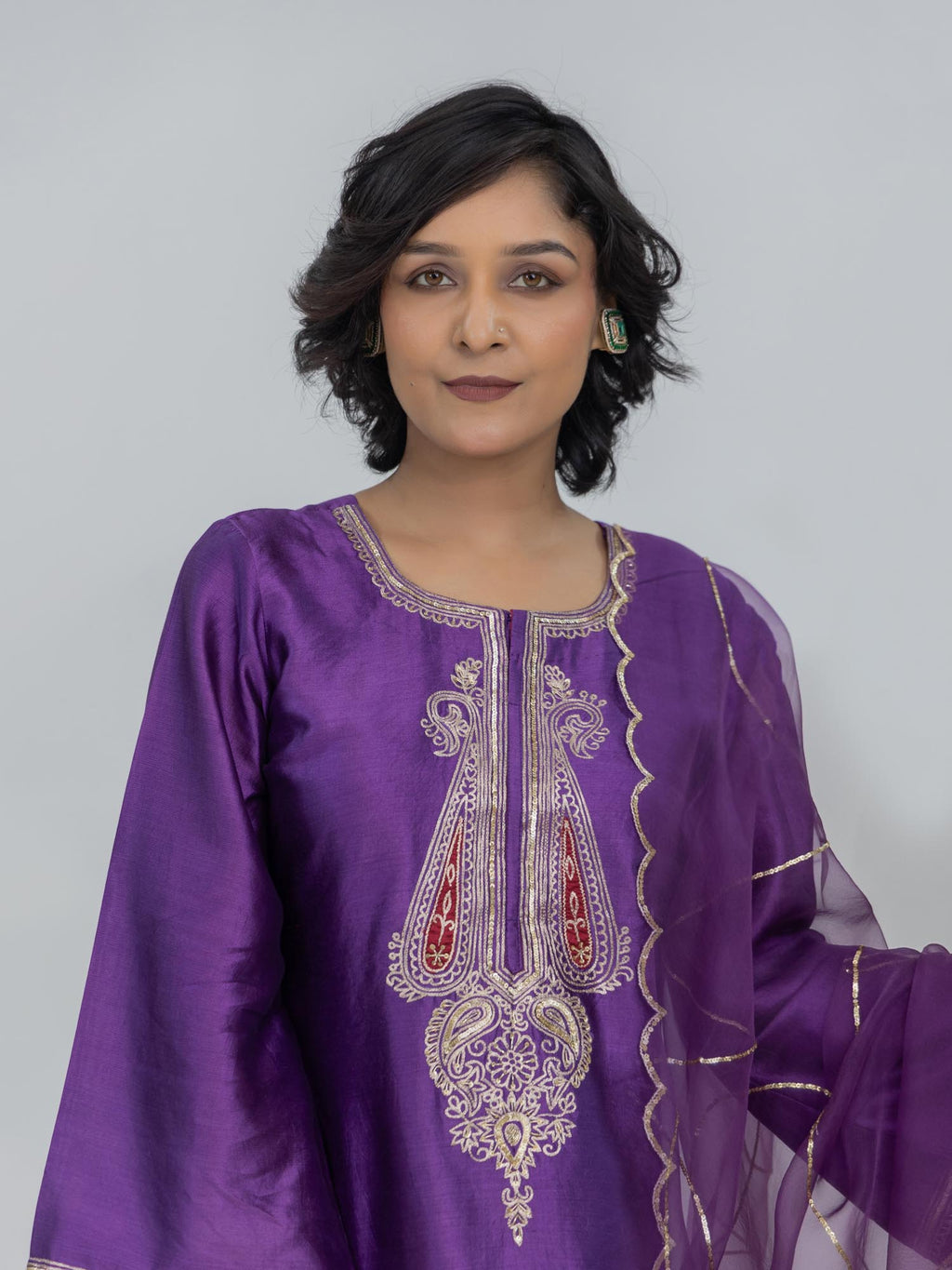 Pure Chiniya Silk Kurti and Farsi Salwar with Organza Dupatta