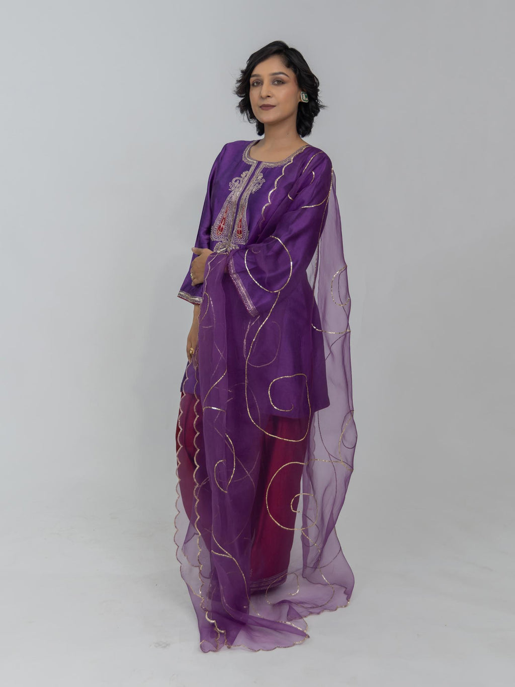 Pure Chiniya Silk Kurti and Farsi Salwar with Organza Dupatta