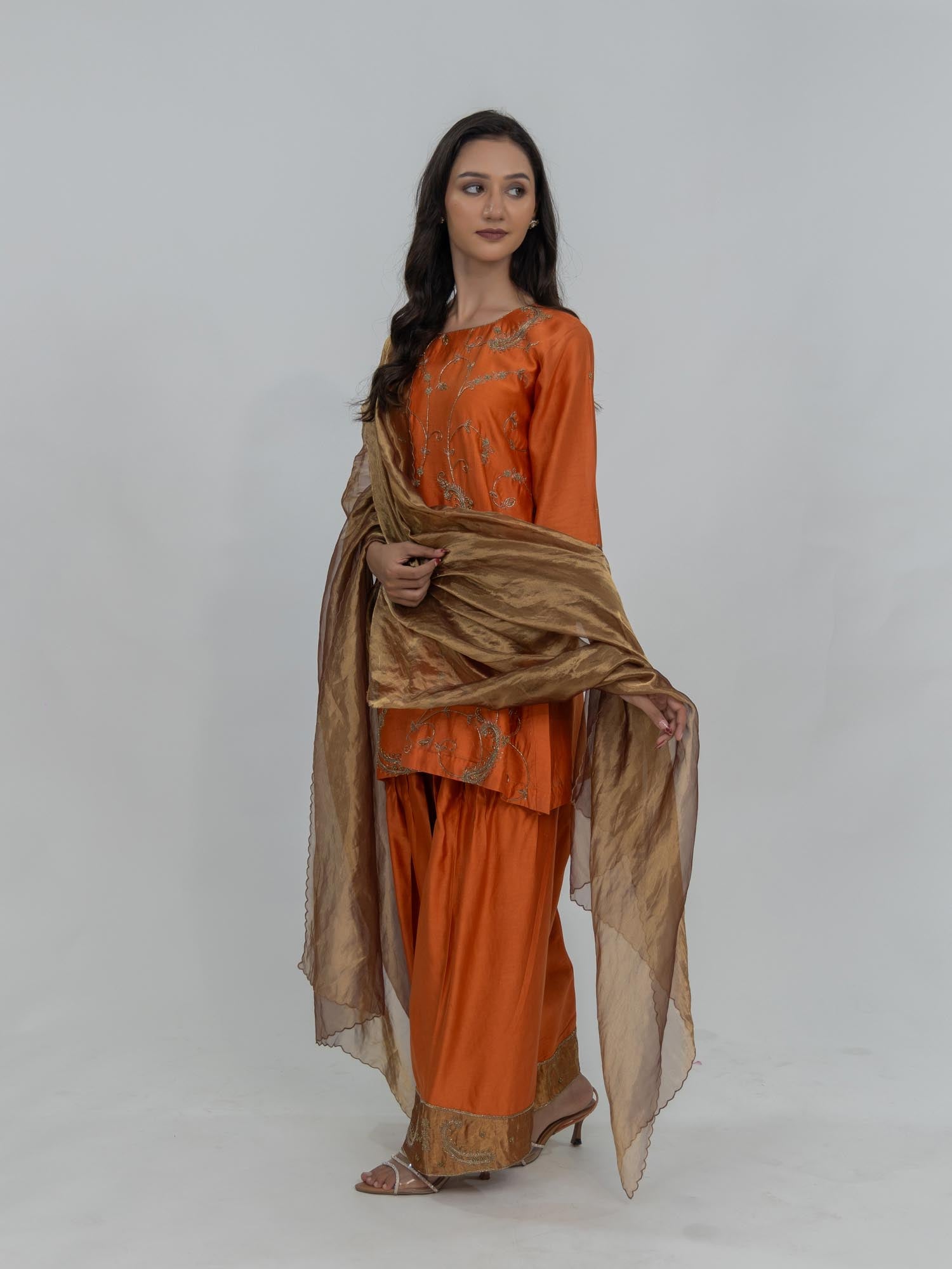 Pure Chanderi Silk Kurti and Bottom with Pure Tissue Dupatta