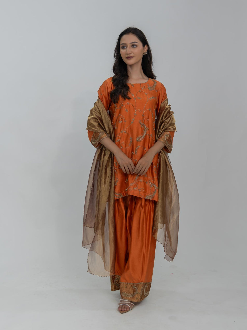 Pure Chanderi Silk Kurti and Bottom with Pure Tissue Dupatta