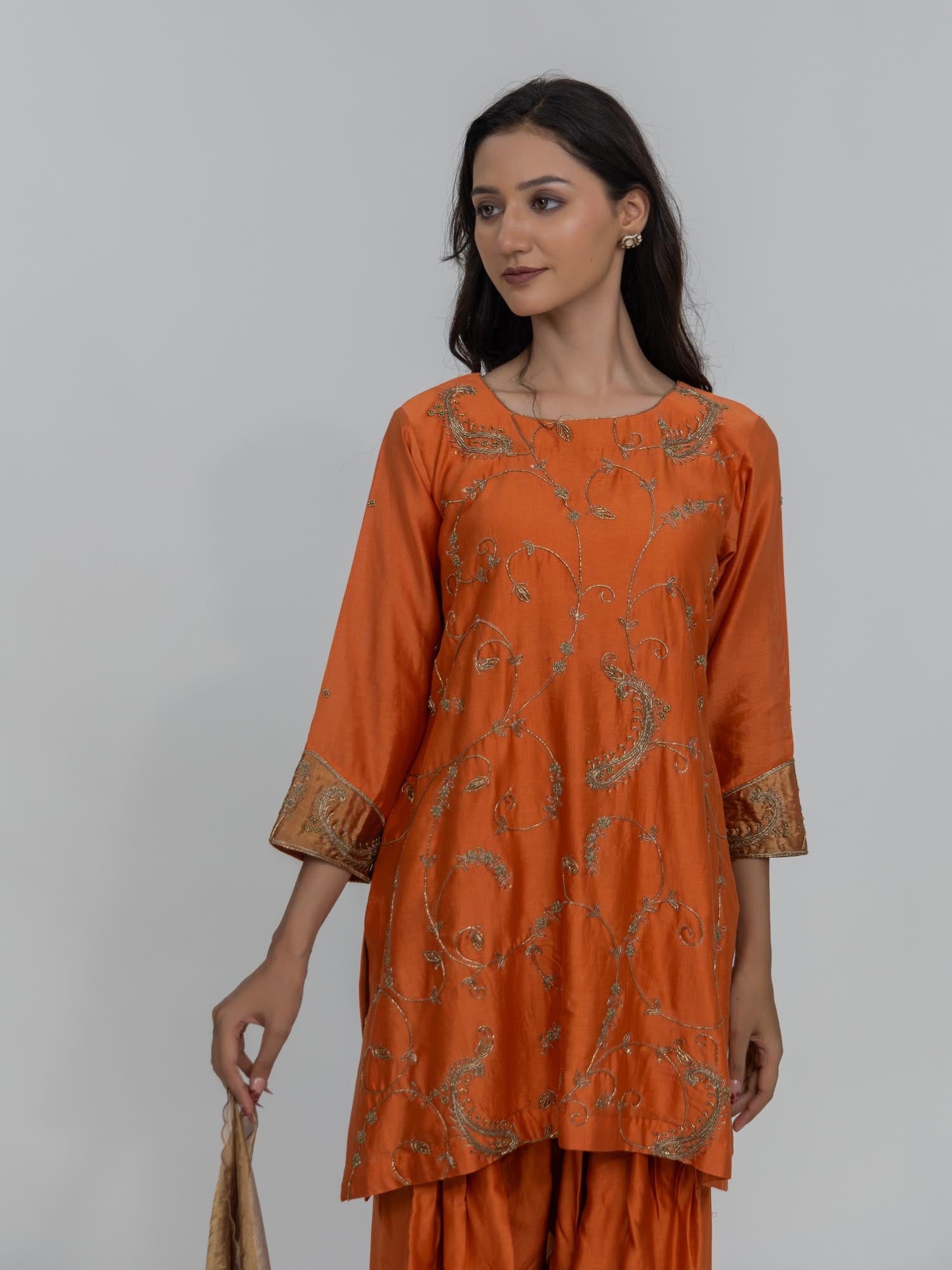 Pure Chanderi Silk Kurti and Bottom with Pure Tissue Dupatta