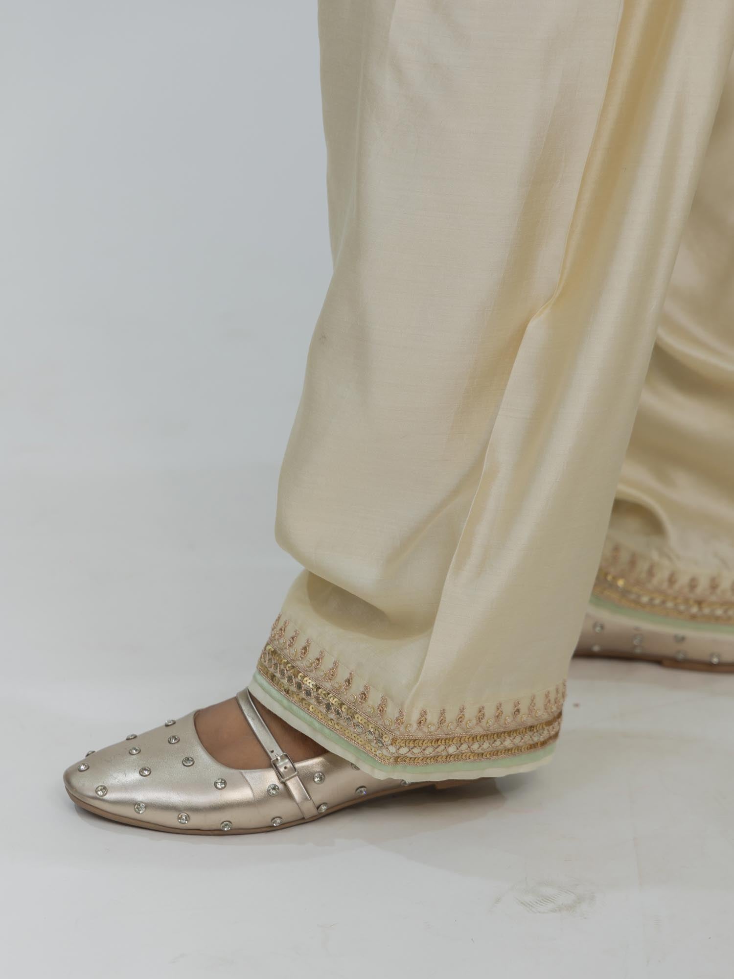 Pure Chiniya Silk Kurti and Farsi Salwar with pure Marori Hand Embroidery Organza Dupatta