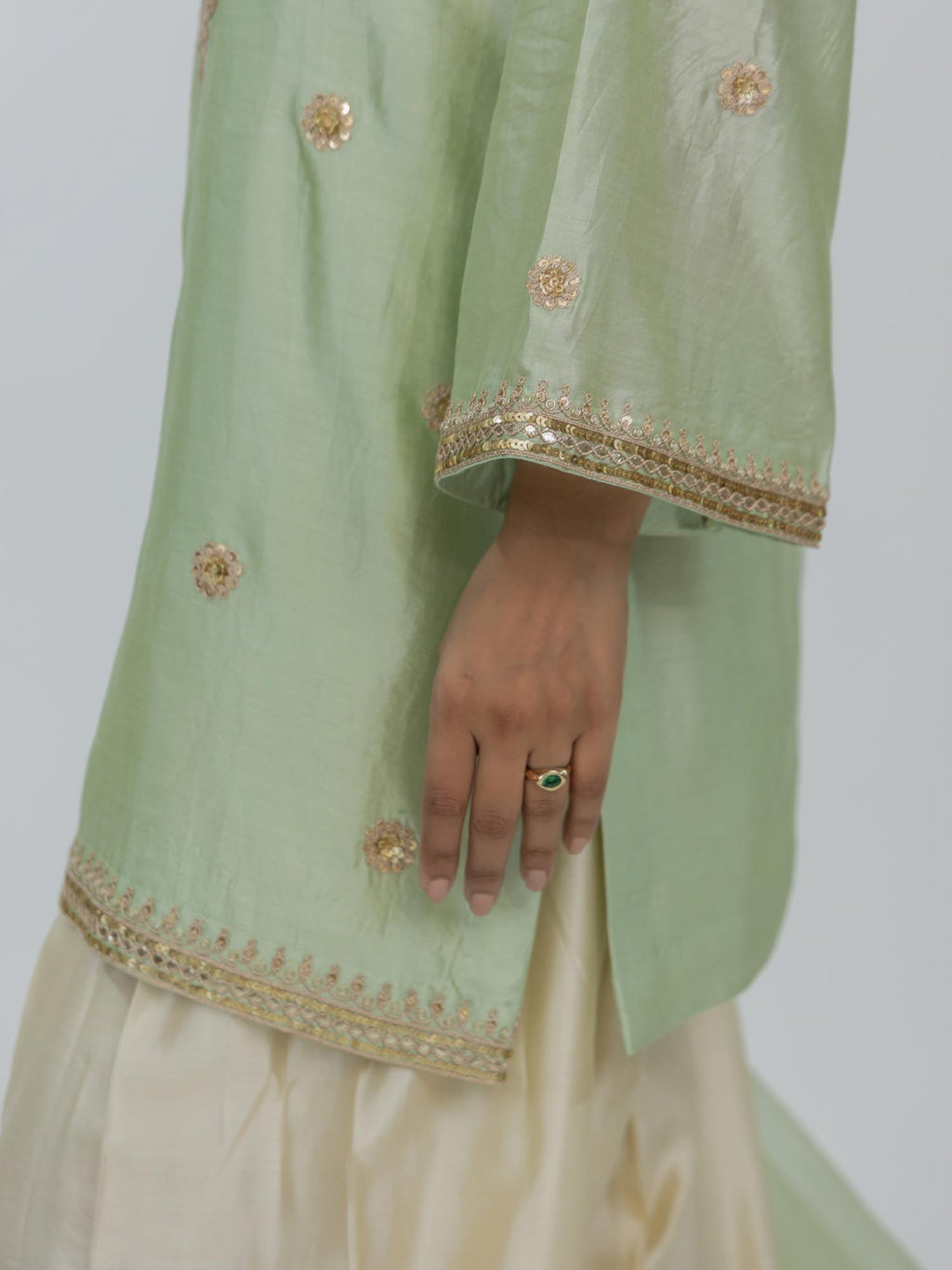 Pure Chiniya Silk Kurti and Farsi Salwar with pure Marori Hand Embroidery Organza Dupatta