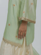 Pure Chiniya Silk Kurti and Farsi Salwar with pure Marori Hand Embroidery Organza Dupatta