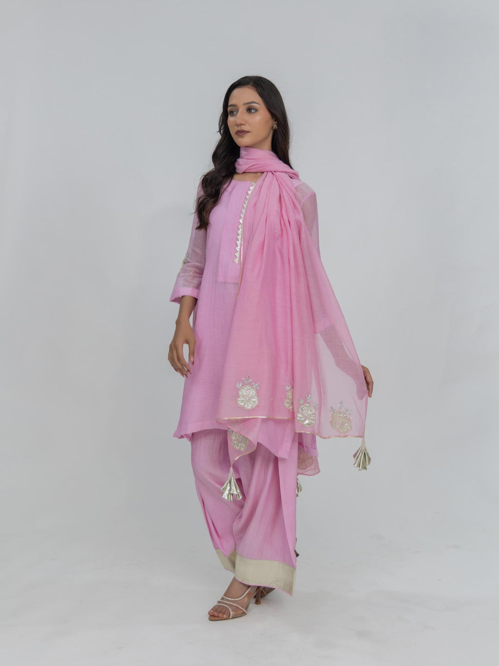 Pure Mul Chanderi Kurta and Farsi Salwar with Dupatta