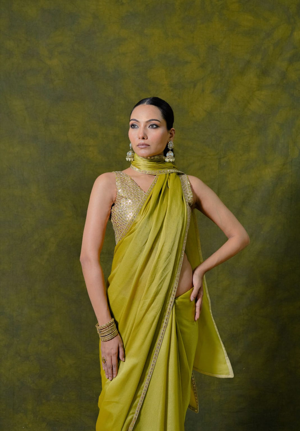 Pure Georgette Satin Saree With Original Gota Patti Work