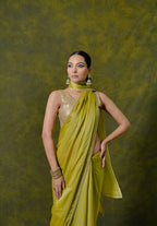 Pure Georgette Satin Saree With Original Gota Patti Work