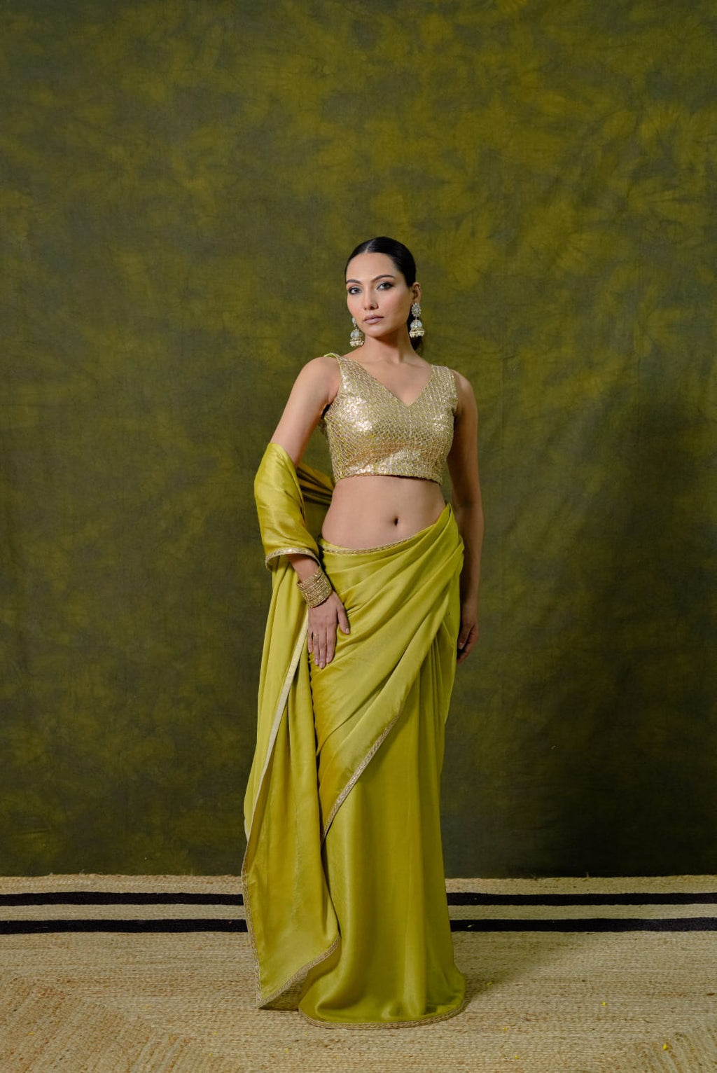 Pure Georgette Satin Saree With Original Gota Patti Work