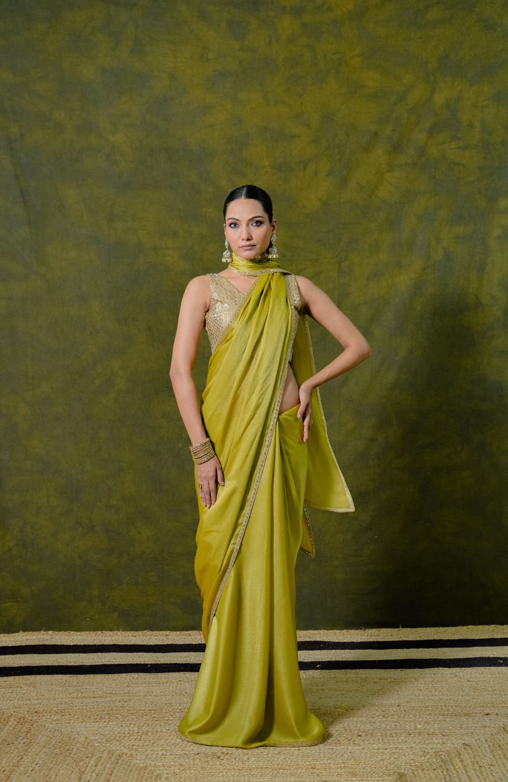 Pure Georgette Satin Saree With Original Gota Patti Work