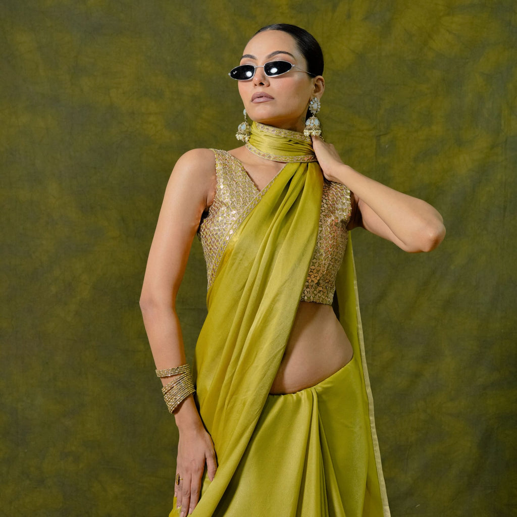 Pure Georgette Satin Saree With Original Gota Patti Work
