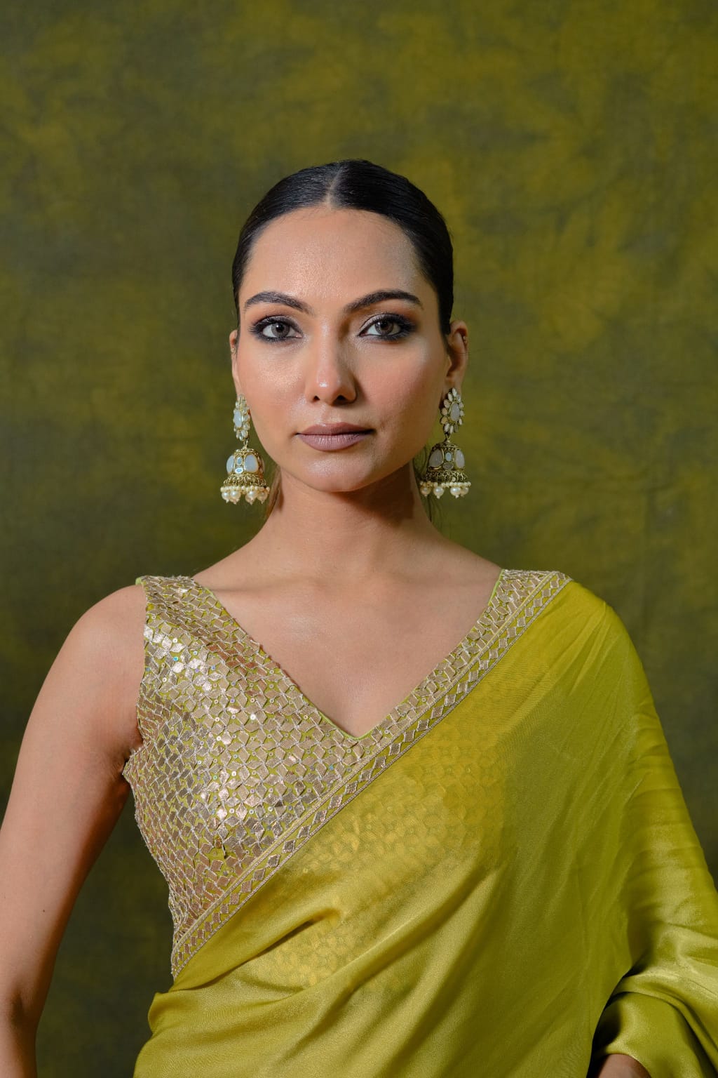 Pure Georgette Satin Saree With Original Gota Patti Work