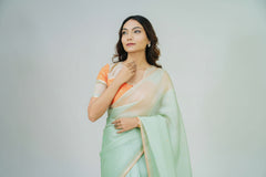 Hand-embroidered Pure Satin Organza Saree with Dabka Work - Amahi Fashion